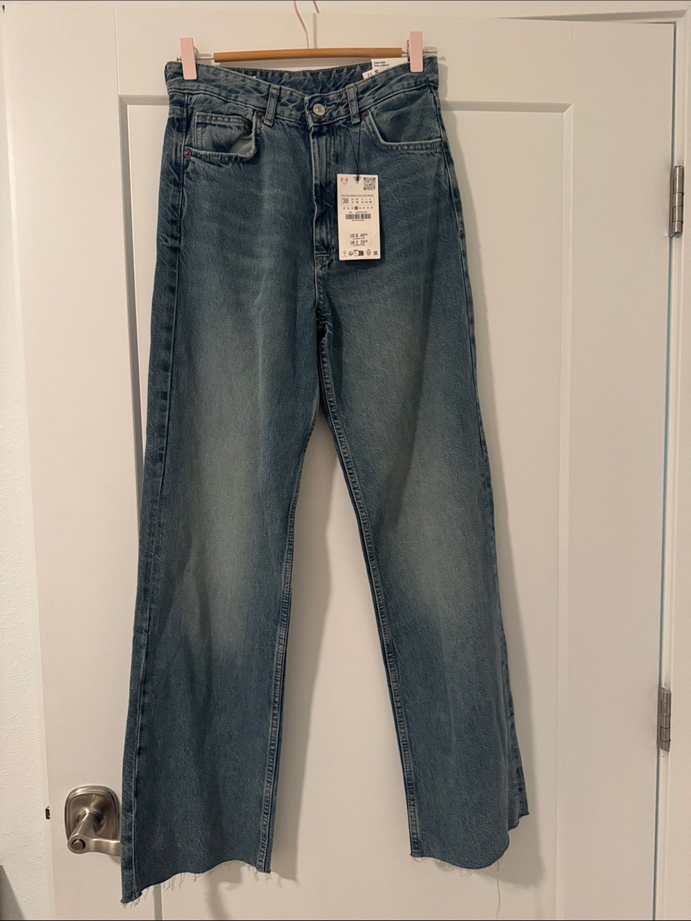 NWT Zara full length high rise wide leg jeans denim medium wash